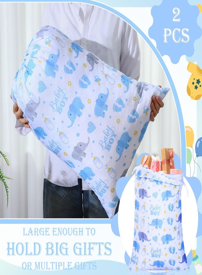 Capoda 2 Pcs Blue Elephant Drawstring Bags 20 x 28 Inch Extra Large Baby Shower Bags Reusable Fabric Elephant Gift Pouches for Birthday Baby Shower Gender Reveal Gift Wrapping Supplies Decor - Image 3